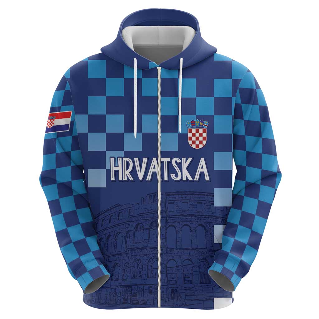 Croatia Football 2025 Custom Hoodie Blue Hrvatska Kockasti - Pula Arena LT7