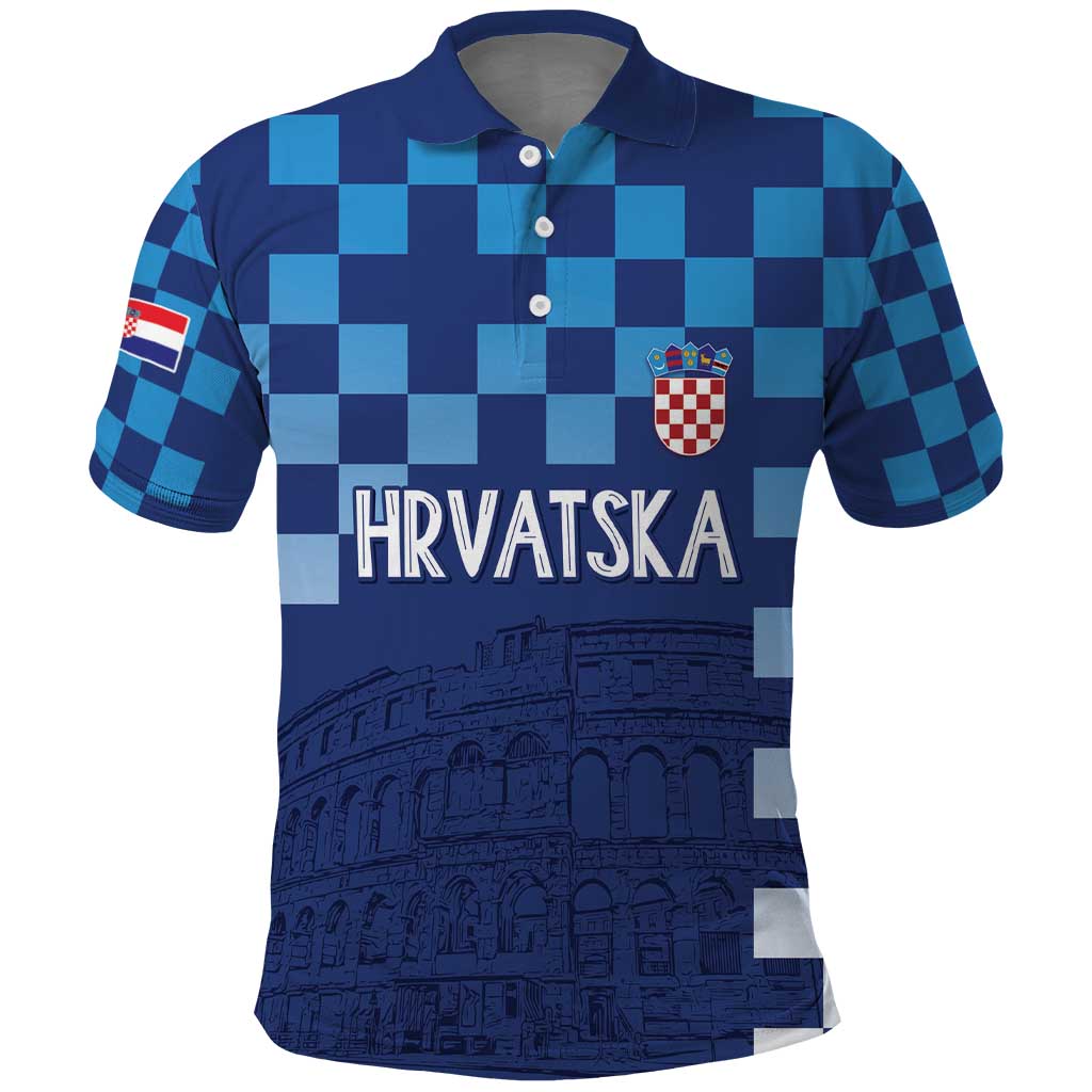 Croatia Football 2025 Custom Polo Shirt Blue Hrvatska Kockasti - Pula Arena LT7