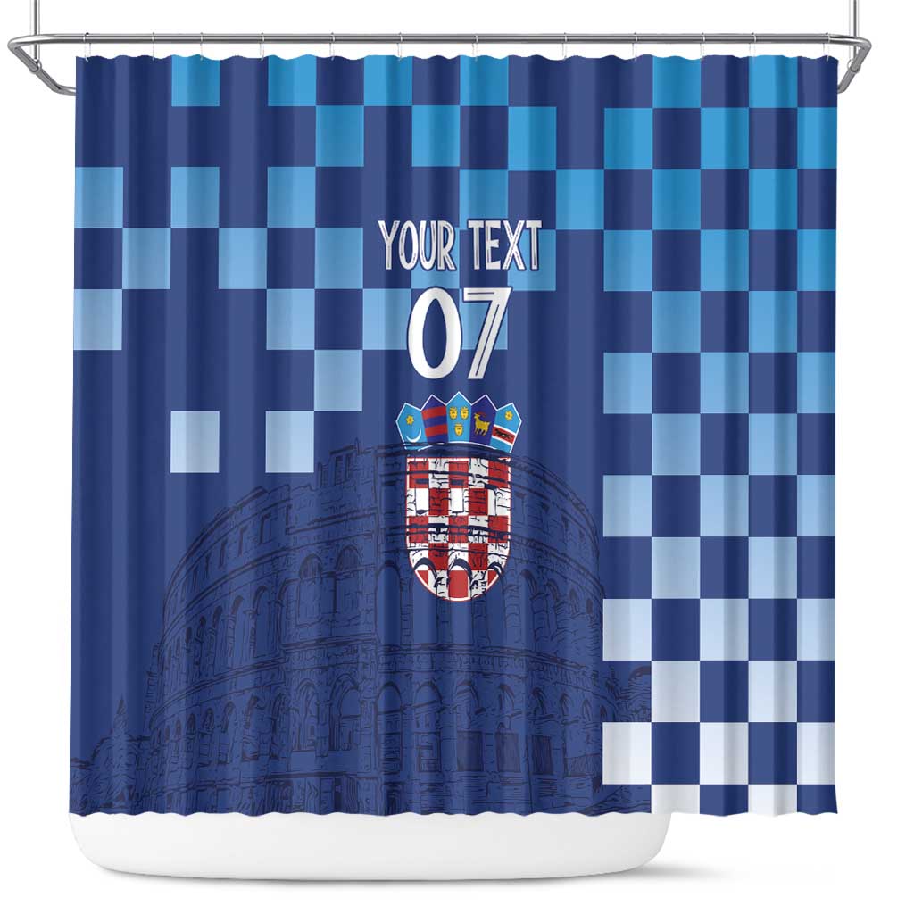 Croatia Football 2025 Custom Shower Curtain Blue Hrvatska Kockasti - Pula Arena LT7