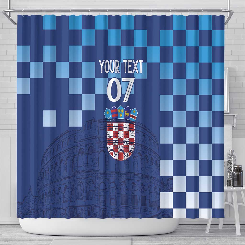 Croatia Football 2025 Custom Shower Curtain Blue Hrvatska Kockasti - Pula Arena LT7