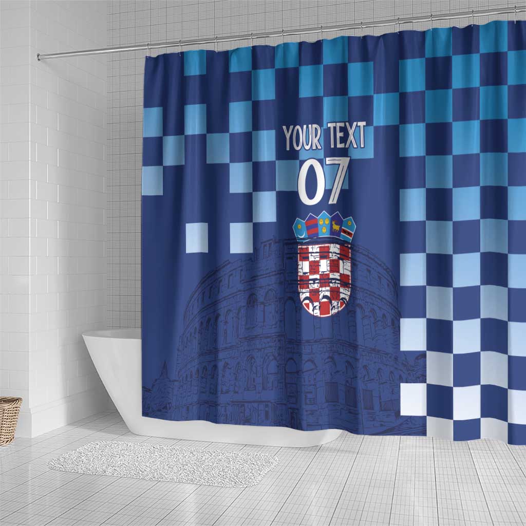 Croatia Football 2025 Custom Shower Curtain Blue Hrvatska Kockasti - Pula Arena LT7