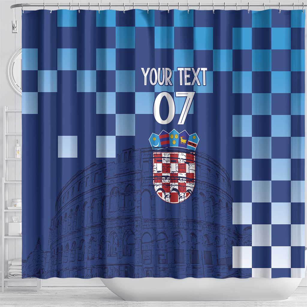 Croatia Football 2025 Custom Shower Curtain Blue Hrvatska Kockasti - Pula Arena LT7