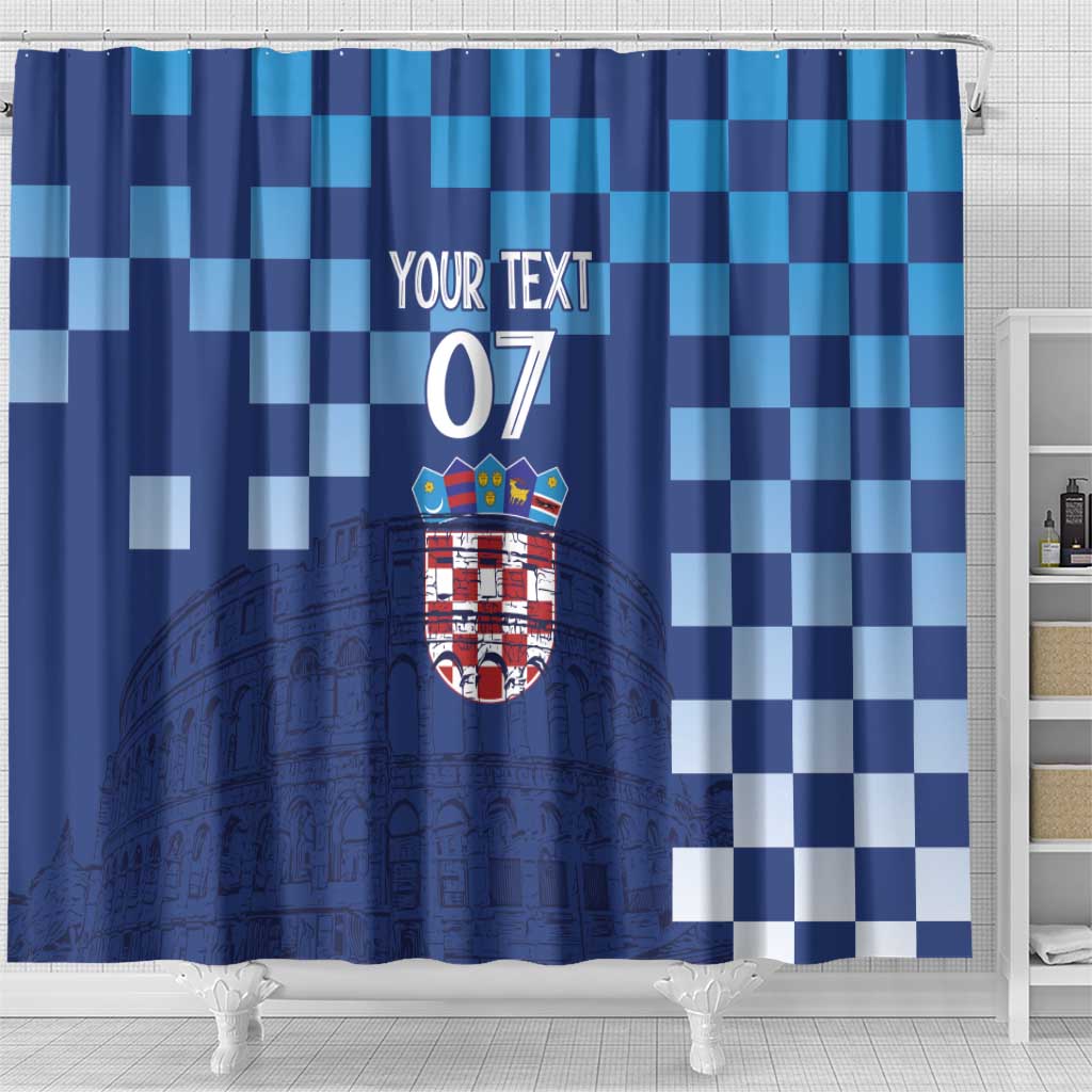 Croatia Football 2025 Custom Shower Curtain Blue Hrvatska Kockasti - Pula Arena LT7