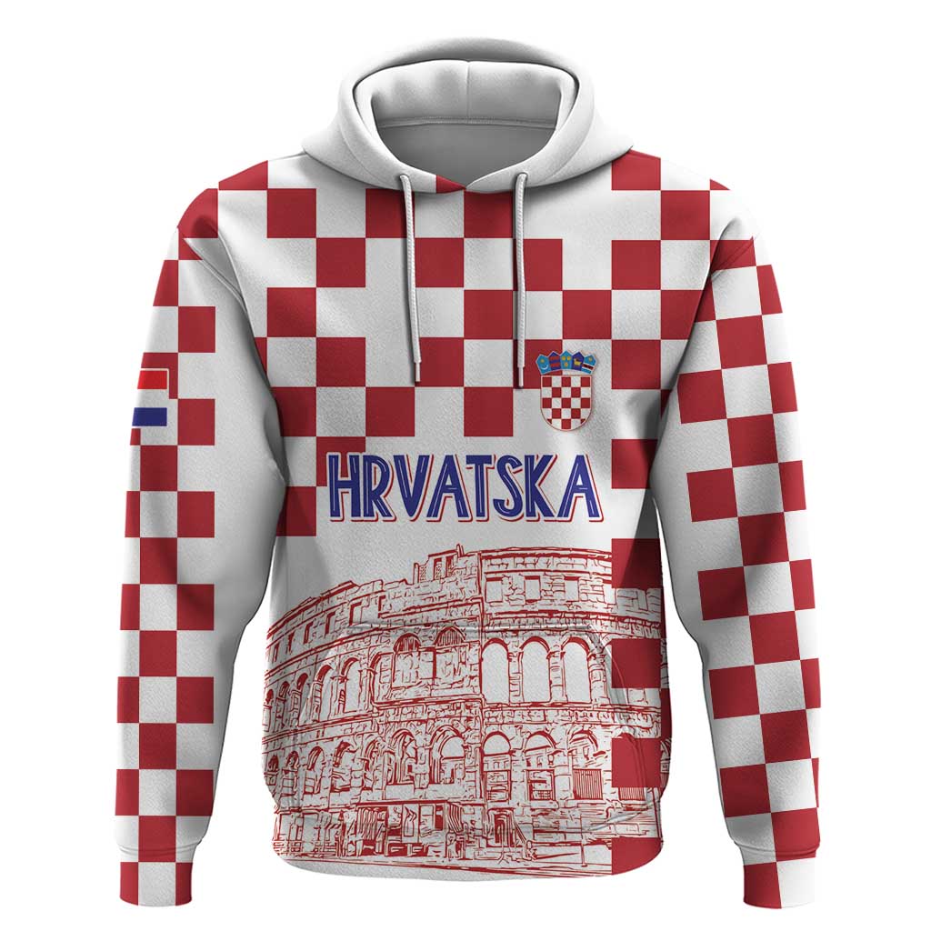 Croatia Football 2025 Custom Hoodie White Hrvatska Kockasti - Pula Arena LT7