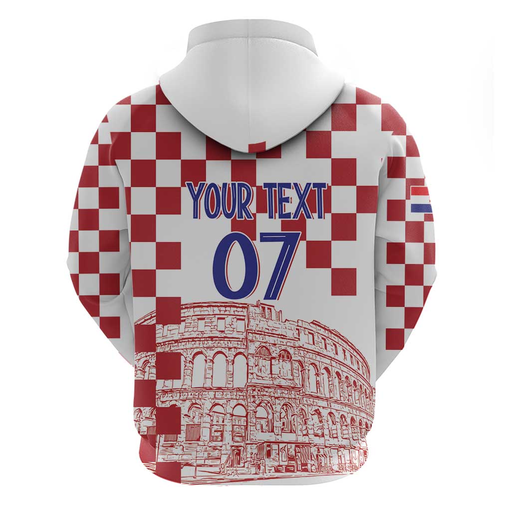 Croatia Football 2025 Custom Hoodie White Hrvatska Kockasti - Pula Arena LT7