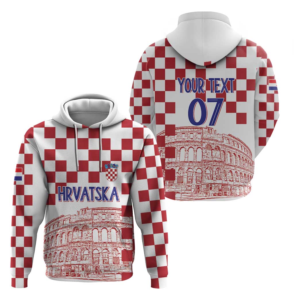 Croatia Football 2025 Custom Hoodie White Hrvatska Kockasti - Pula Arena LT7