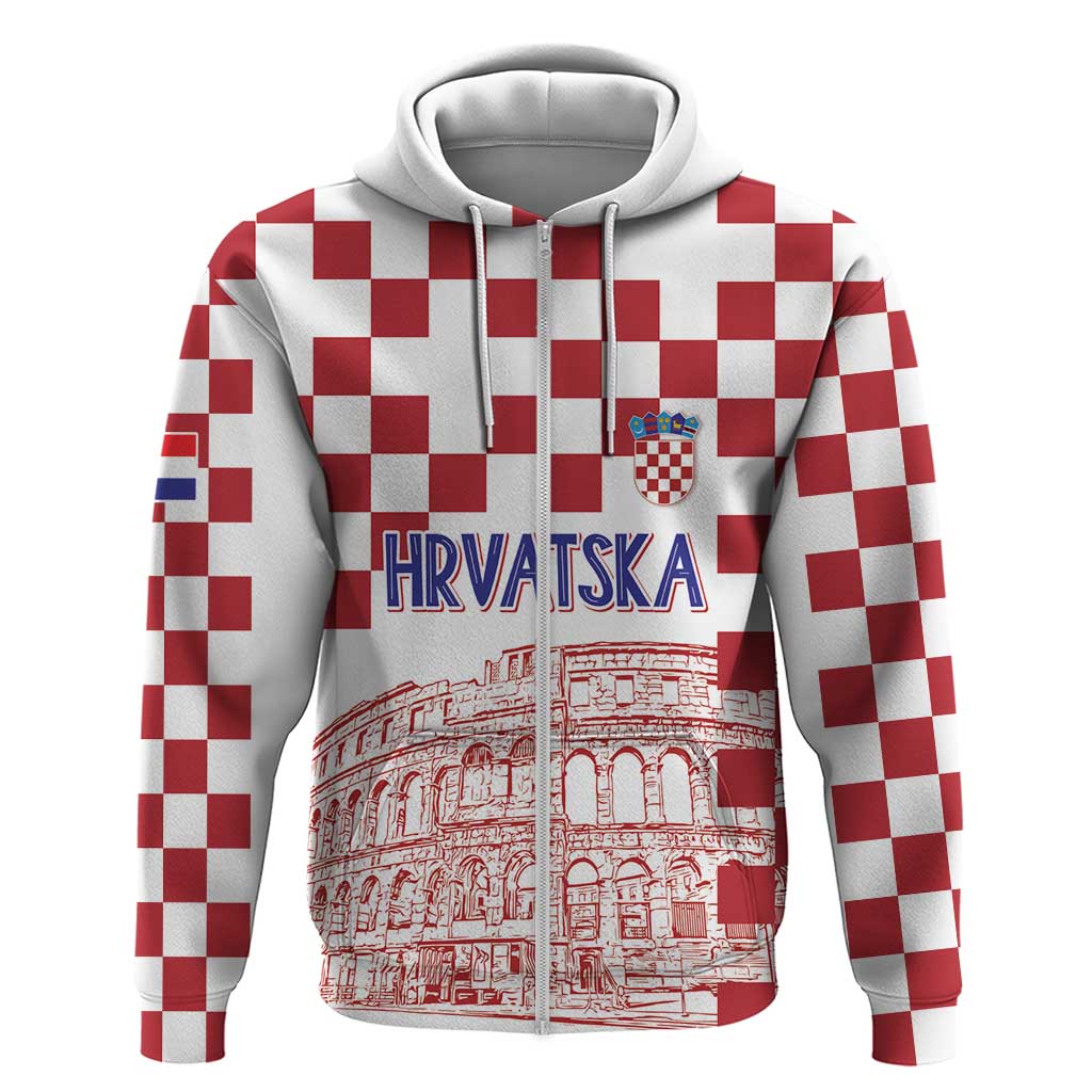 Croatia Football 2025 Custom Hoodie White Hrvatska Kockasti - Pula Arena LT7