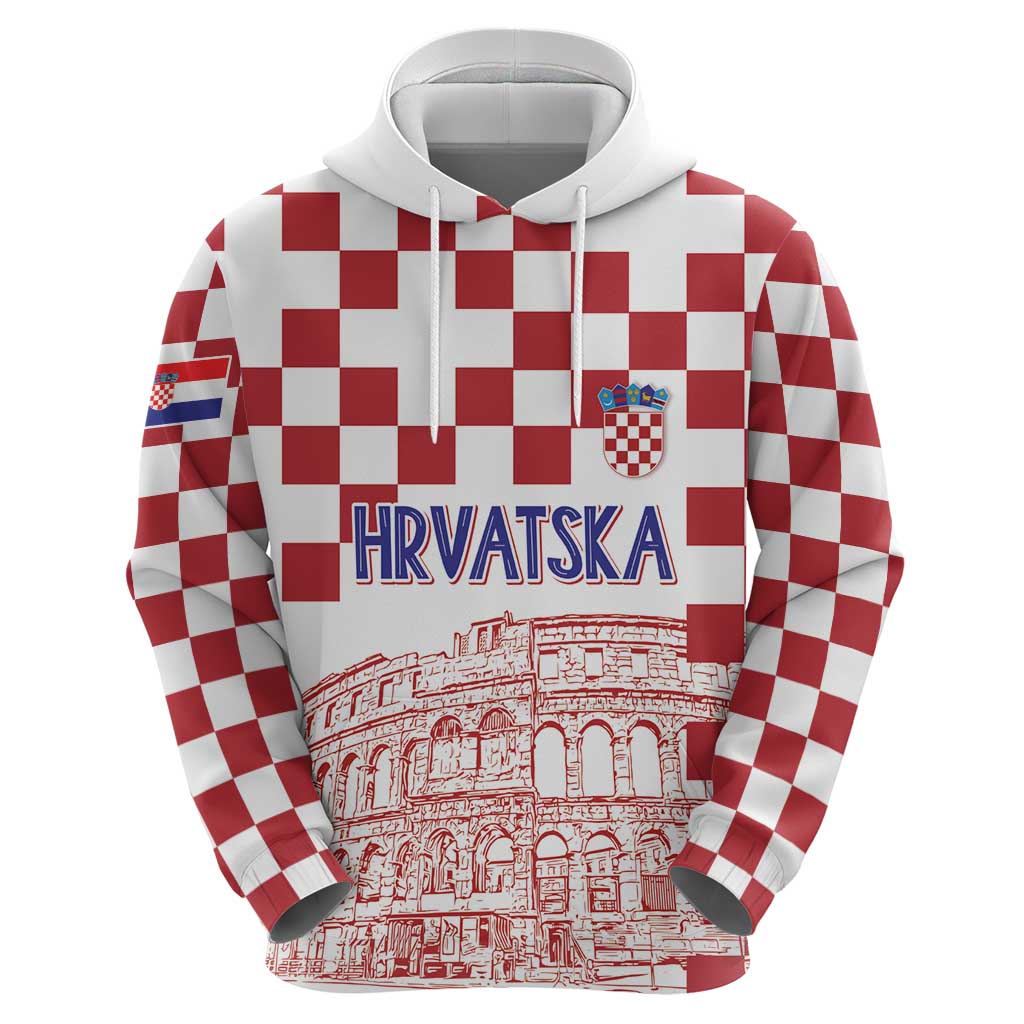 Croatia Football 2025 Custom Hoodie White Hrvatska Kockasti - Pula Arena LT7