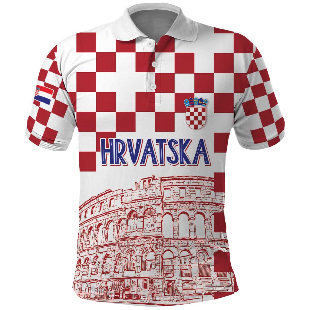 Croatia Football 2025 Custom Polo Shirt White Hrvatska Kockasti - Pula Arena LT7