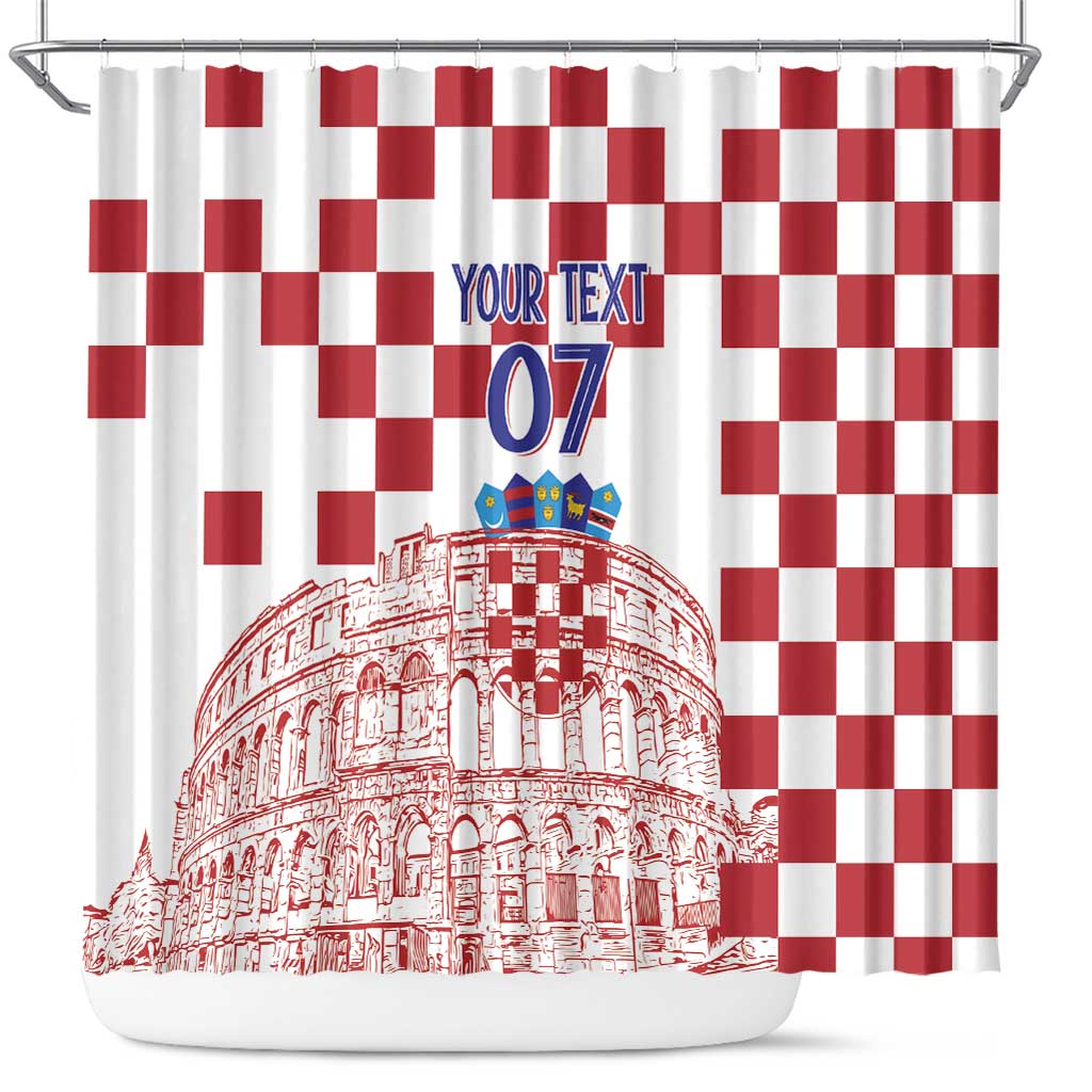 Croatia Football 2025 Custom Shower Curtain White Hrvatska Kockasti - Pula Arena LT7
