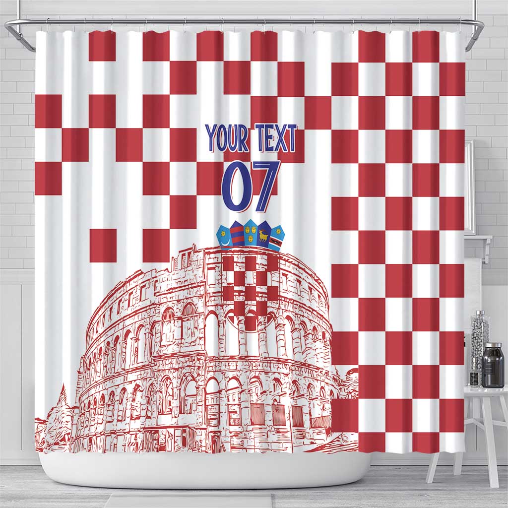 Croatia Football 2025 Custom Shower Curtain White Hrvatska Kockasti - Pula Arena LT7