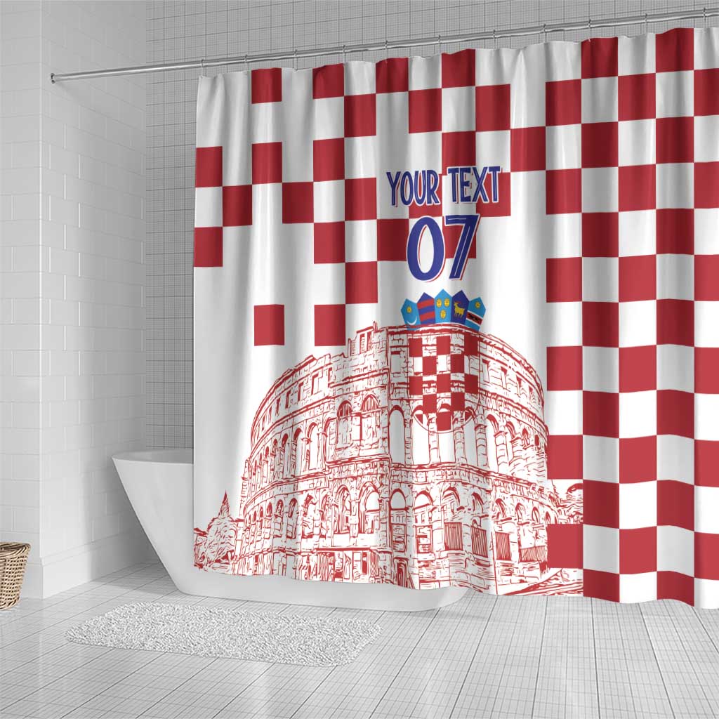 Croatia Football 2025 Custom Shower Curtain White Hrvatska Kockasti - Pula Arena LT7