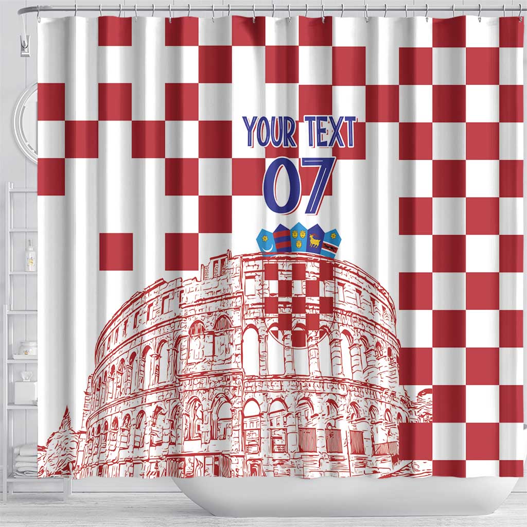 Croatia Football 2025 Custom Shower Curtain White Hrvatska Kockasti - Pula Arena LT7