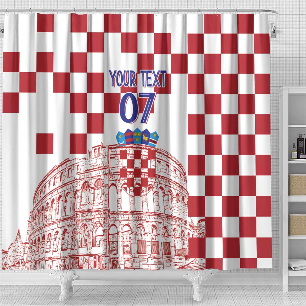 Croatia Football 2025 Custom Shower Curtain White Hrvatska Kockasti - Pula Arena LT7