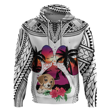 Polynesian Hoodie Dog Lover With Beagle - Sunset At The Beach White Ver LT7