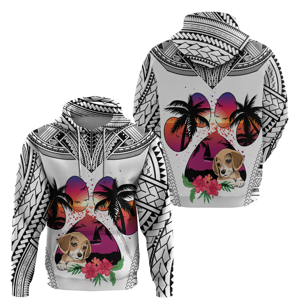 Polynesian Hoodie Dog Lover With Beagle - Sunset At The Beach White Ver LT7