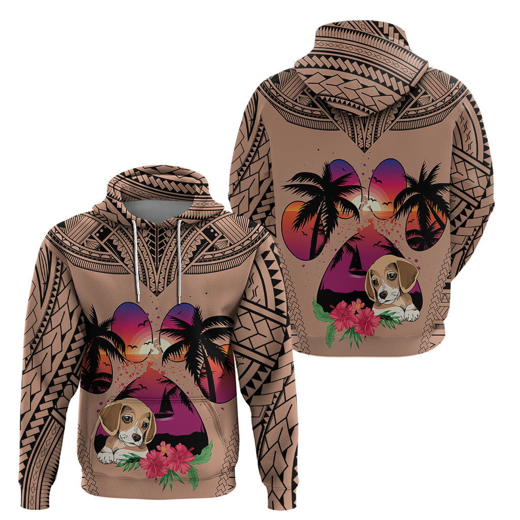 Polynesian Hoodie Dog Lover With Beagle - Sunset At The Beach Brown Ver LT7