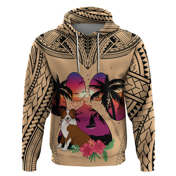 Polynesian Hoodie Dog Lover With Border Collie - Sunset At The Beach LT7
