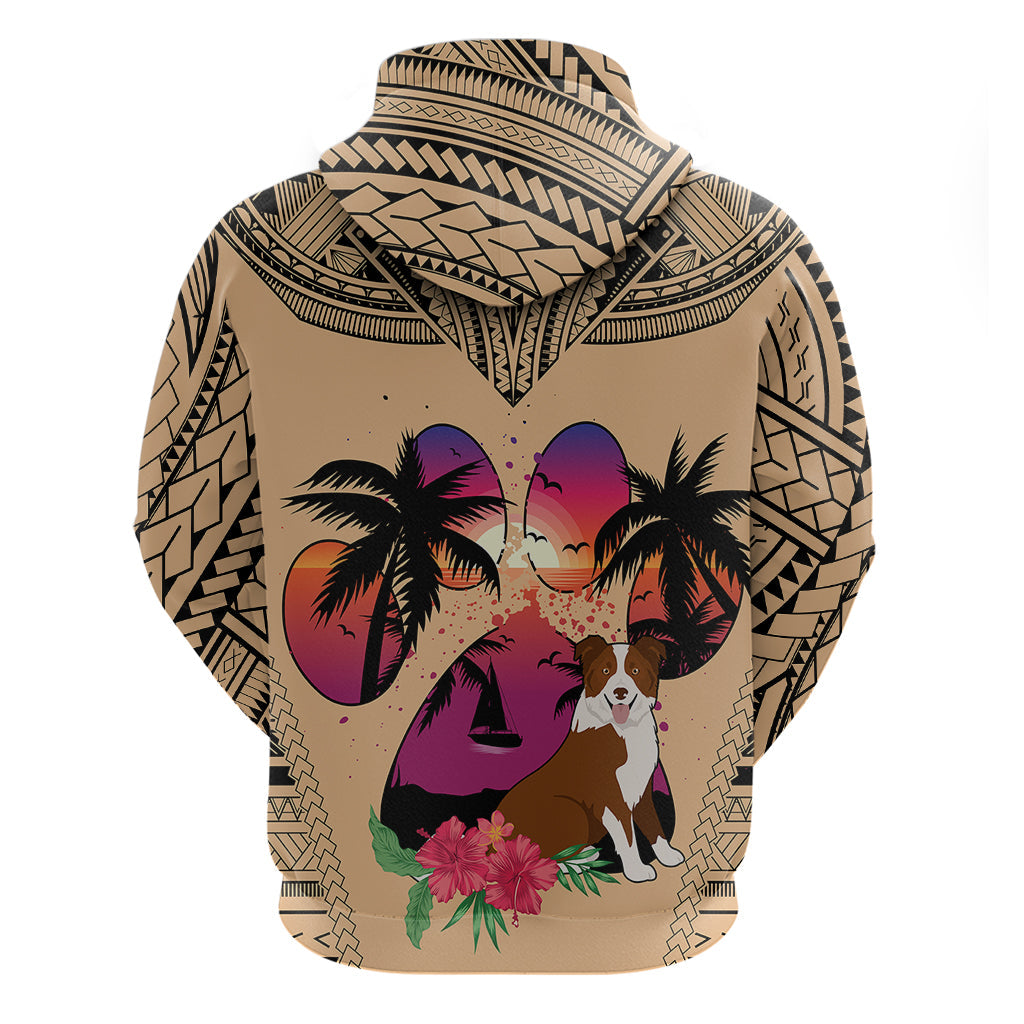 Polynesian Hoodie Dog Lover With Border Collie - Sunset At The Beach LT7