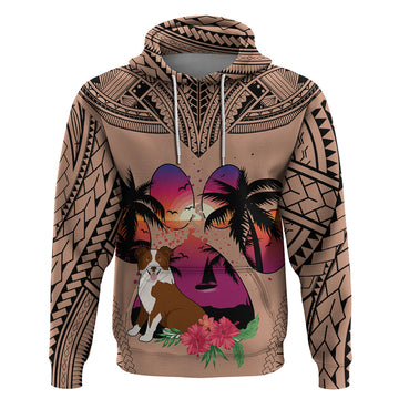 Polynesian Hoodie Dog Lover With Border Collie - Sunset At The Beach Brown Ver LT7