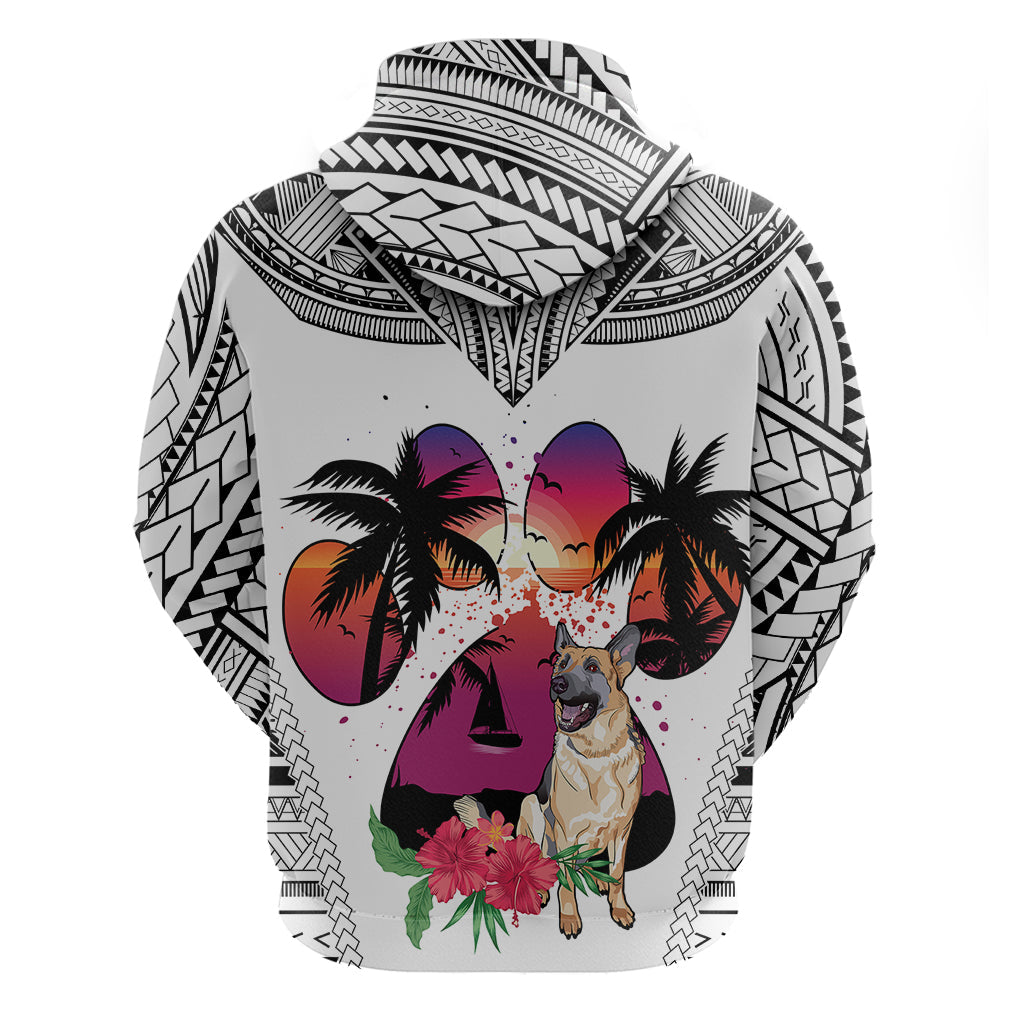 Polynesian Hoodie Dog Lover With German Shepherd - Sunset At The Beach White Ver LT7
