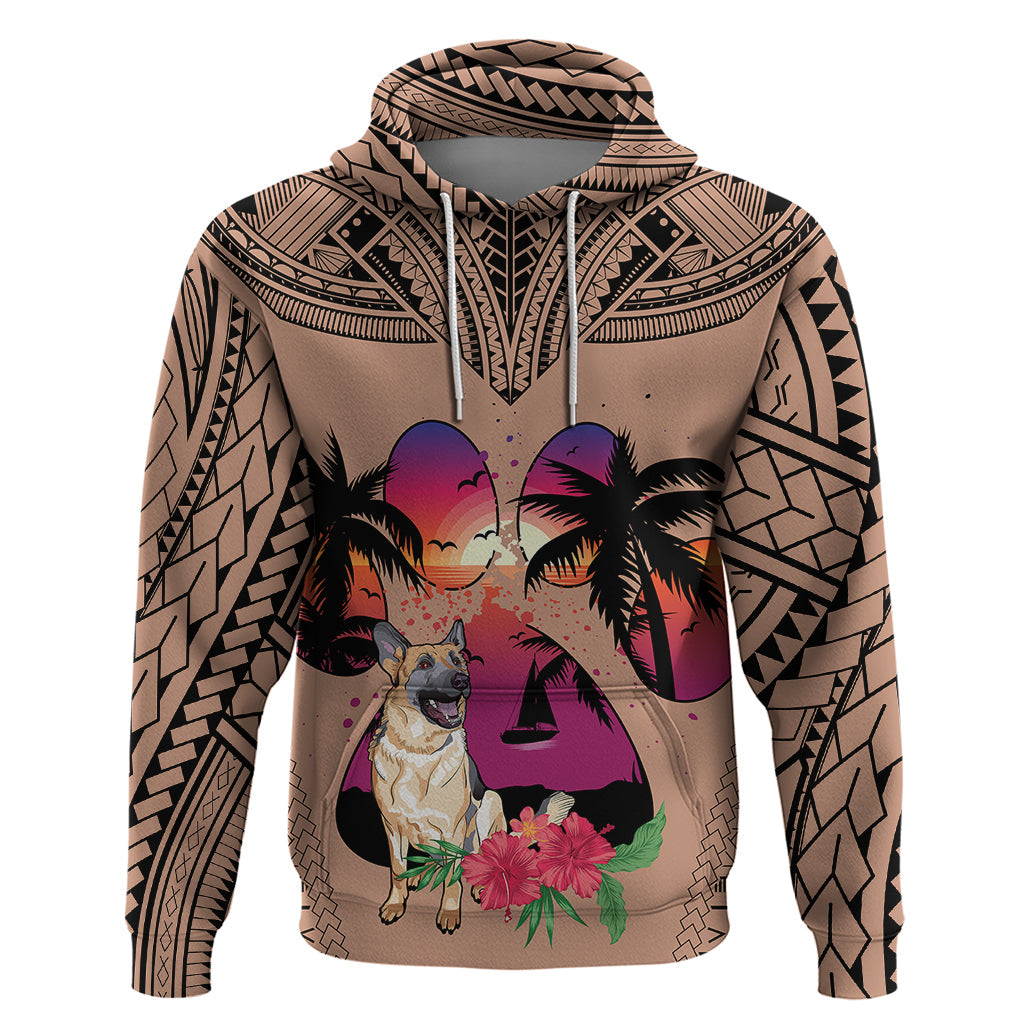 Polynesian Hoodie Dog Lover With German Shepherd - Sunset At The Beach Brown Ver LT7