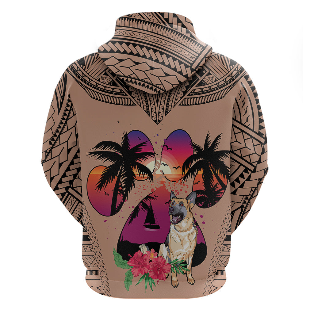 Polynesian Hoodie Dog Lover With German Shepherd - Sunset At The Beach Brown Ver LT7