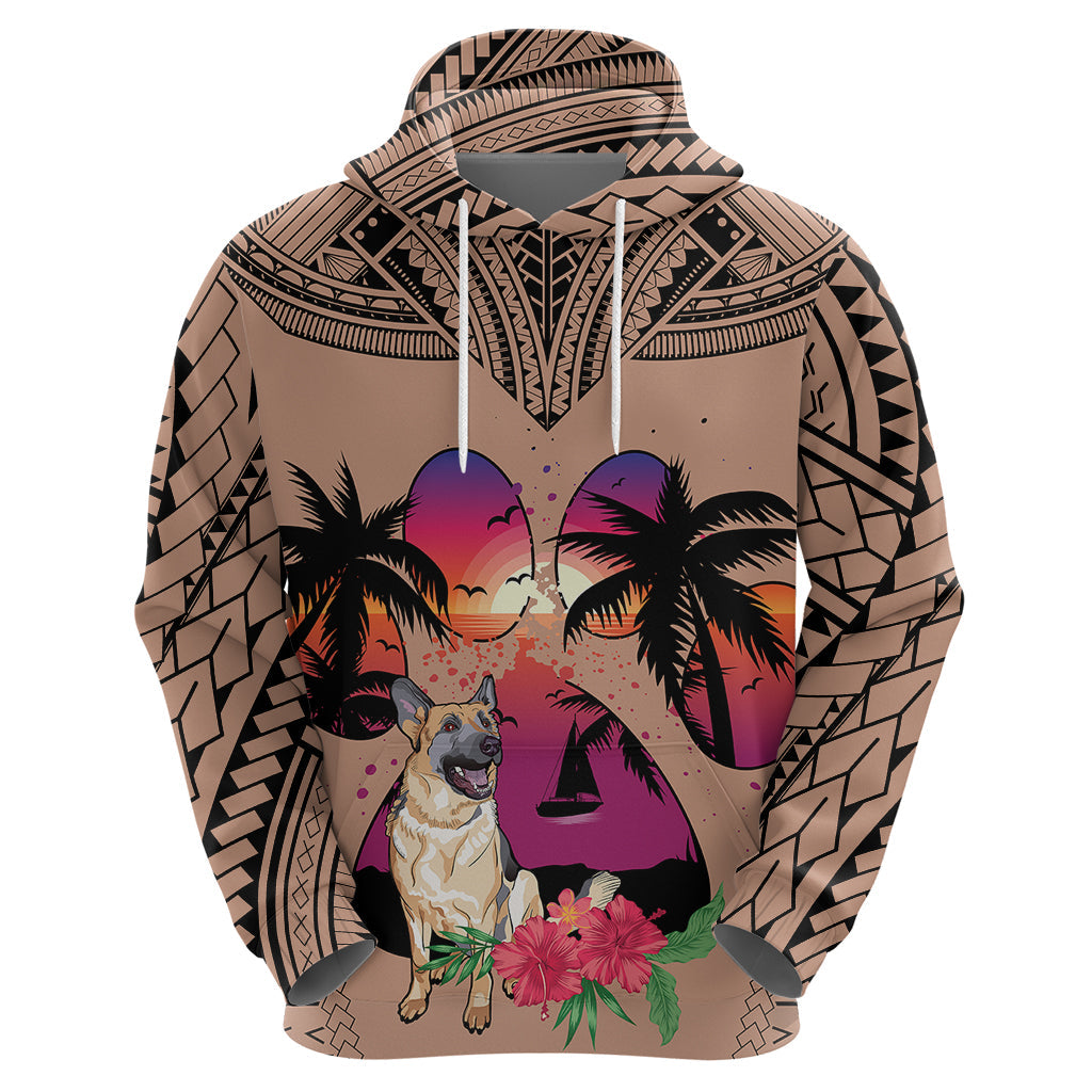 Polynesian Hoodie Dog Lover With German Shepherd - Sunset At The Beach Brown Ver LT7