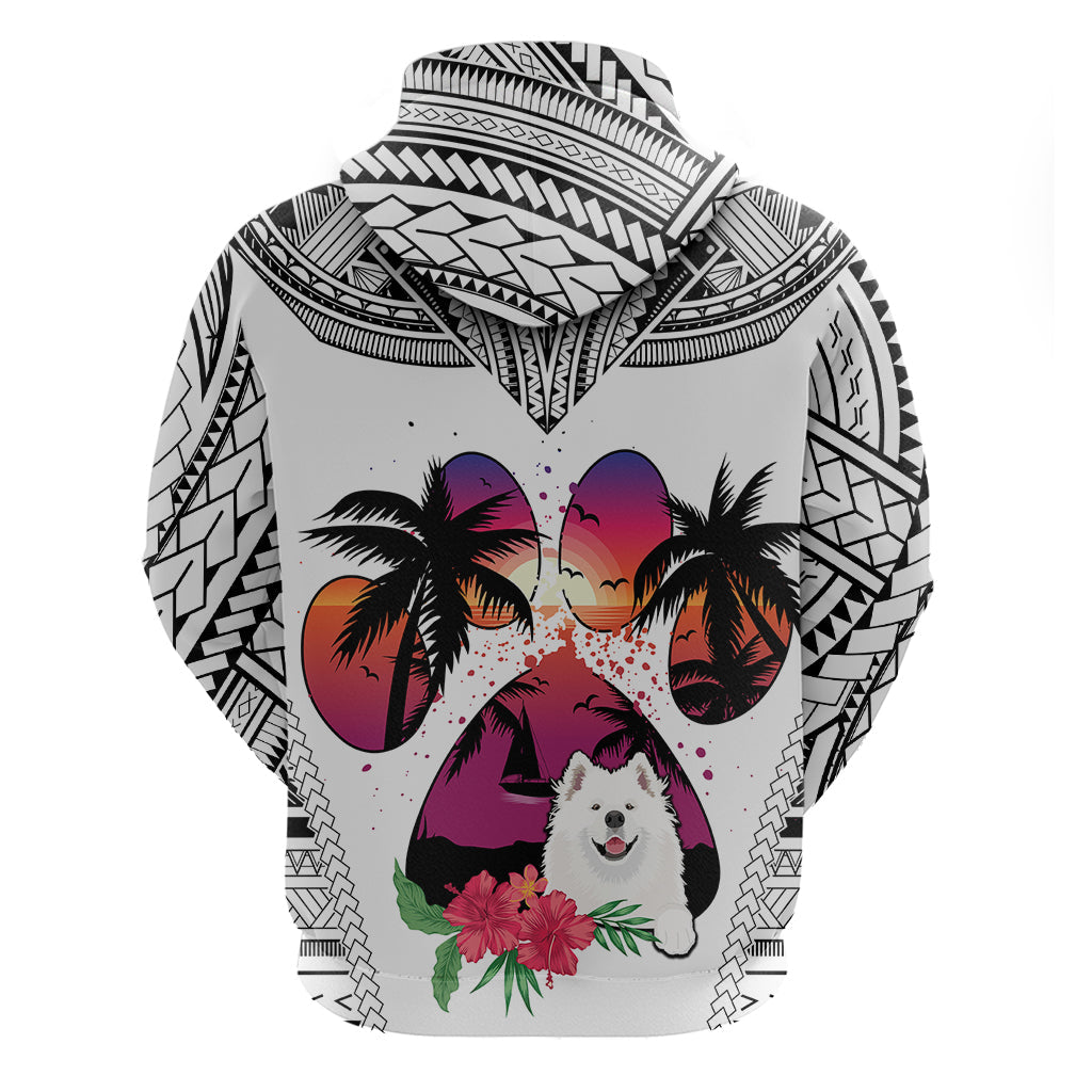 Polynesian Hoodie Dog Lover With Samoyed - Sunset At The Beach White Ver LT7