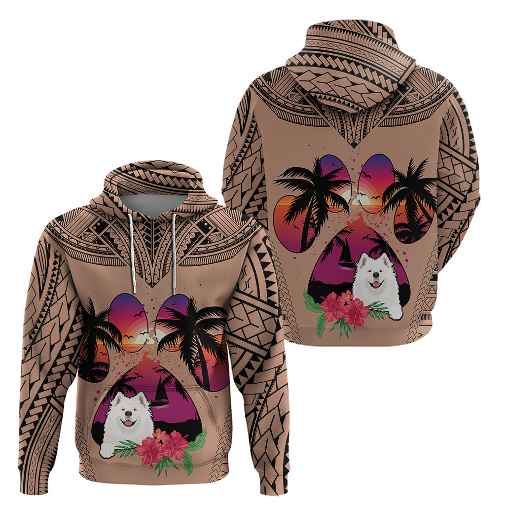 Polynesian Hoodie Dog Lover With Samoyed - Sunset At The Beach Brown Ver LT7