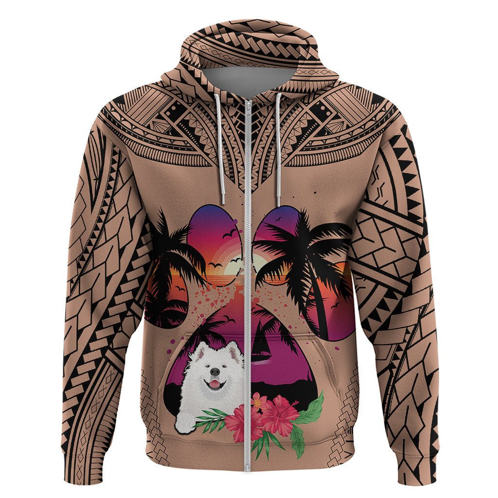 Polynesian Hoodie Dog Lover With Samoyed - Sunset At The Beach Brown Ver LT7