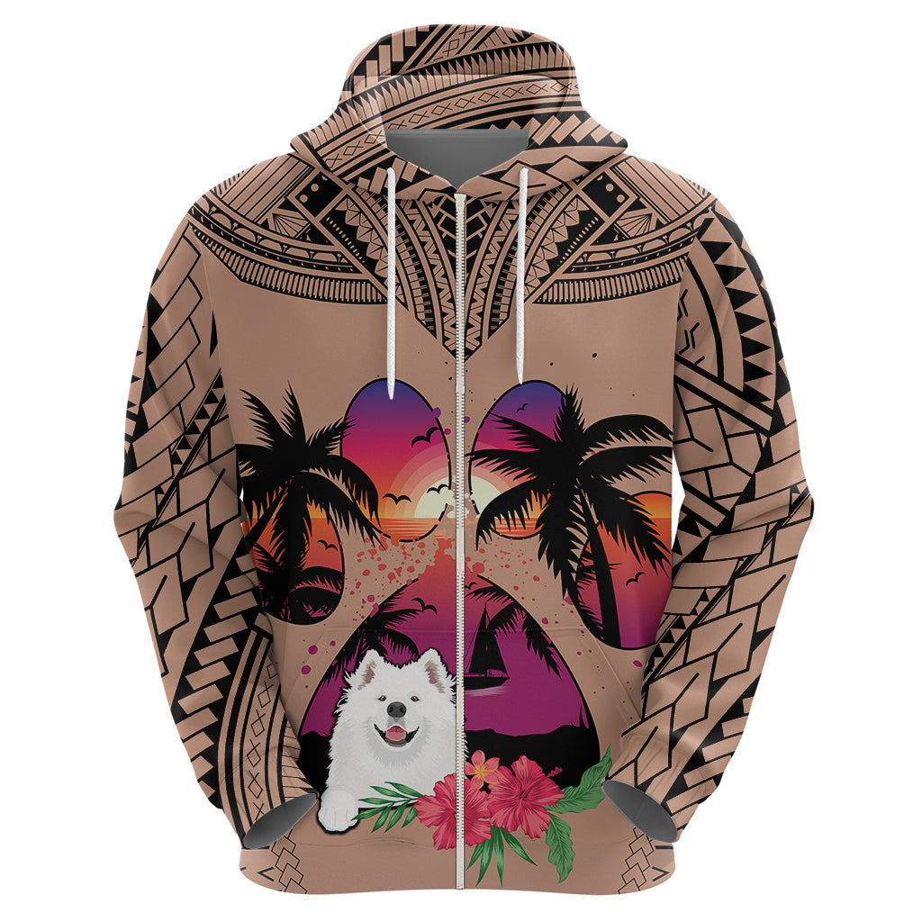 Polynesian Hoodie Dog Lover With Samoyed - Sunset At The Beach Brown Ver LT7