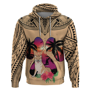 Polynesian Hoodie Dog Lover With Shiba Inu - Sunset At The Beach LT7
