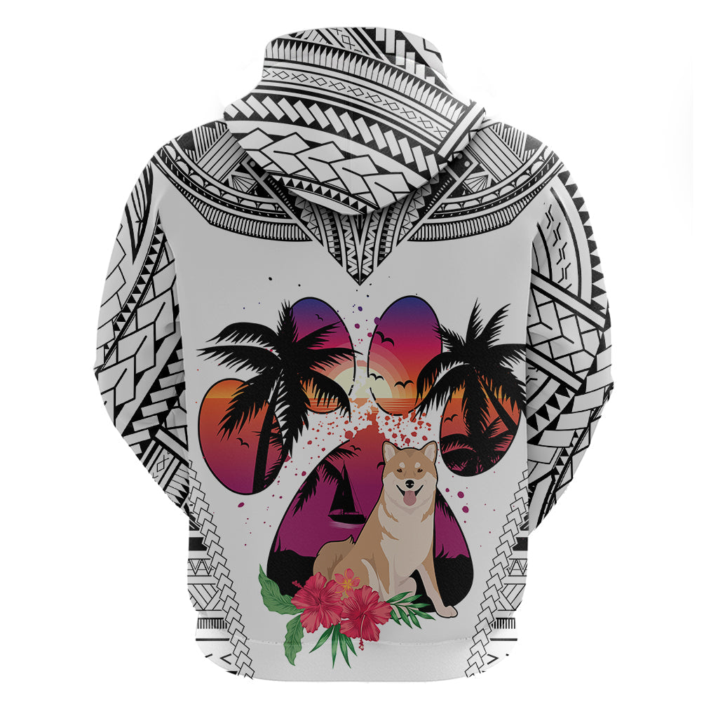 Polynesian Hoodie Dog Lover With Shiba Inu - Sunset At The Beach White Ver LT7