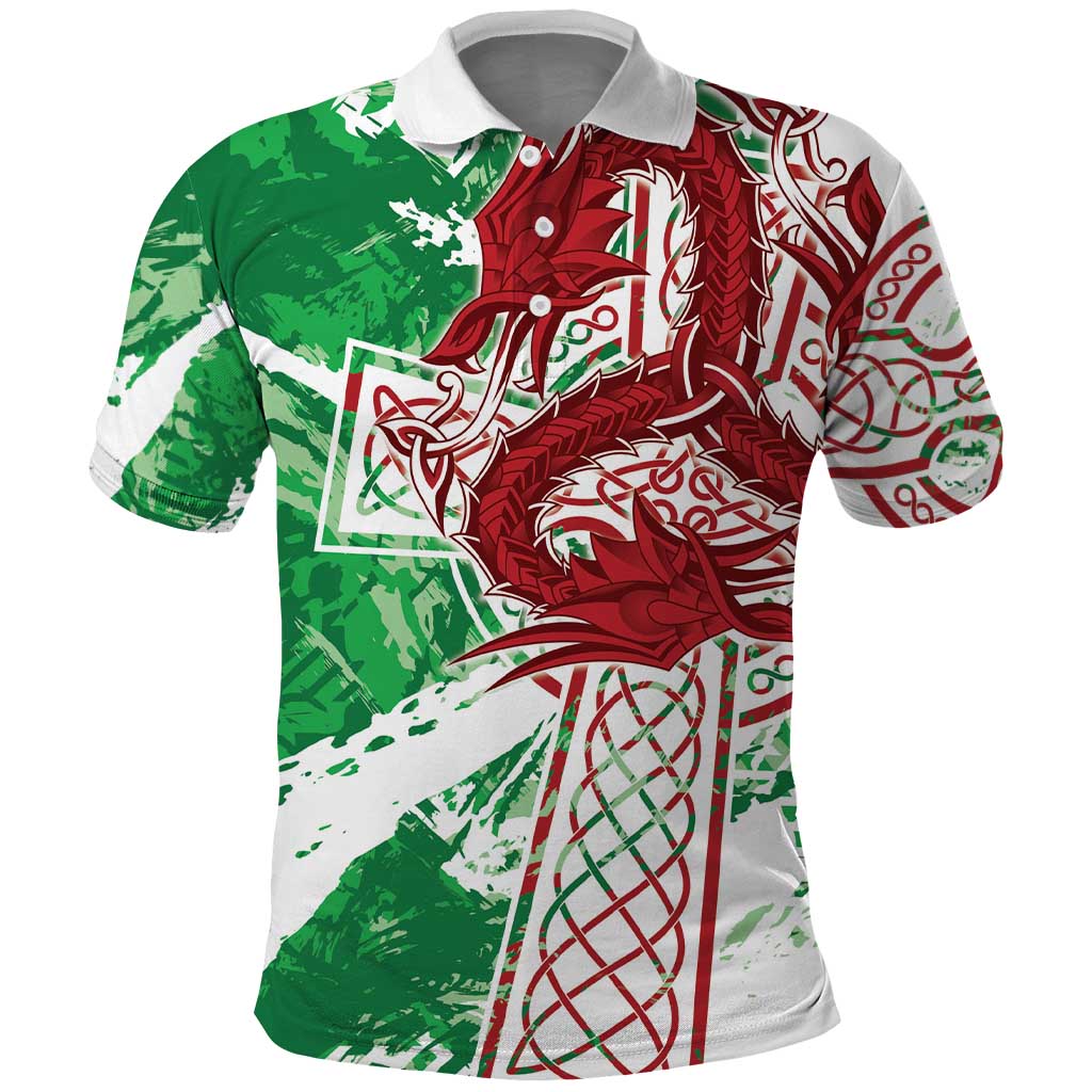 Wales Cymru Am Byth Polo Shirt Celtic Dragon Triskelion LT7