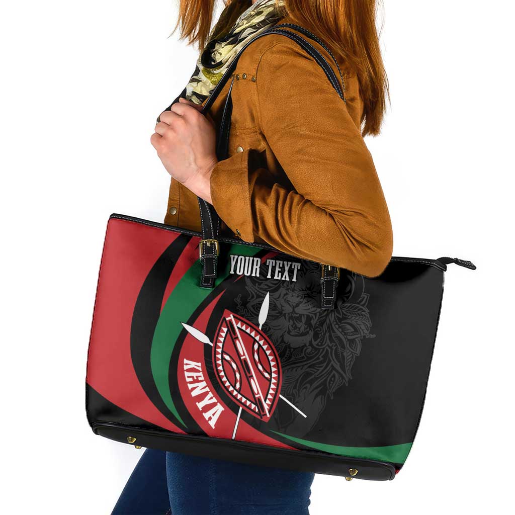 Kenya Mashujaa Day Personalized Leather Tote Bag Lion Warrior with Masai Shield LT7