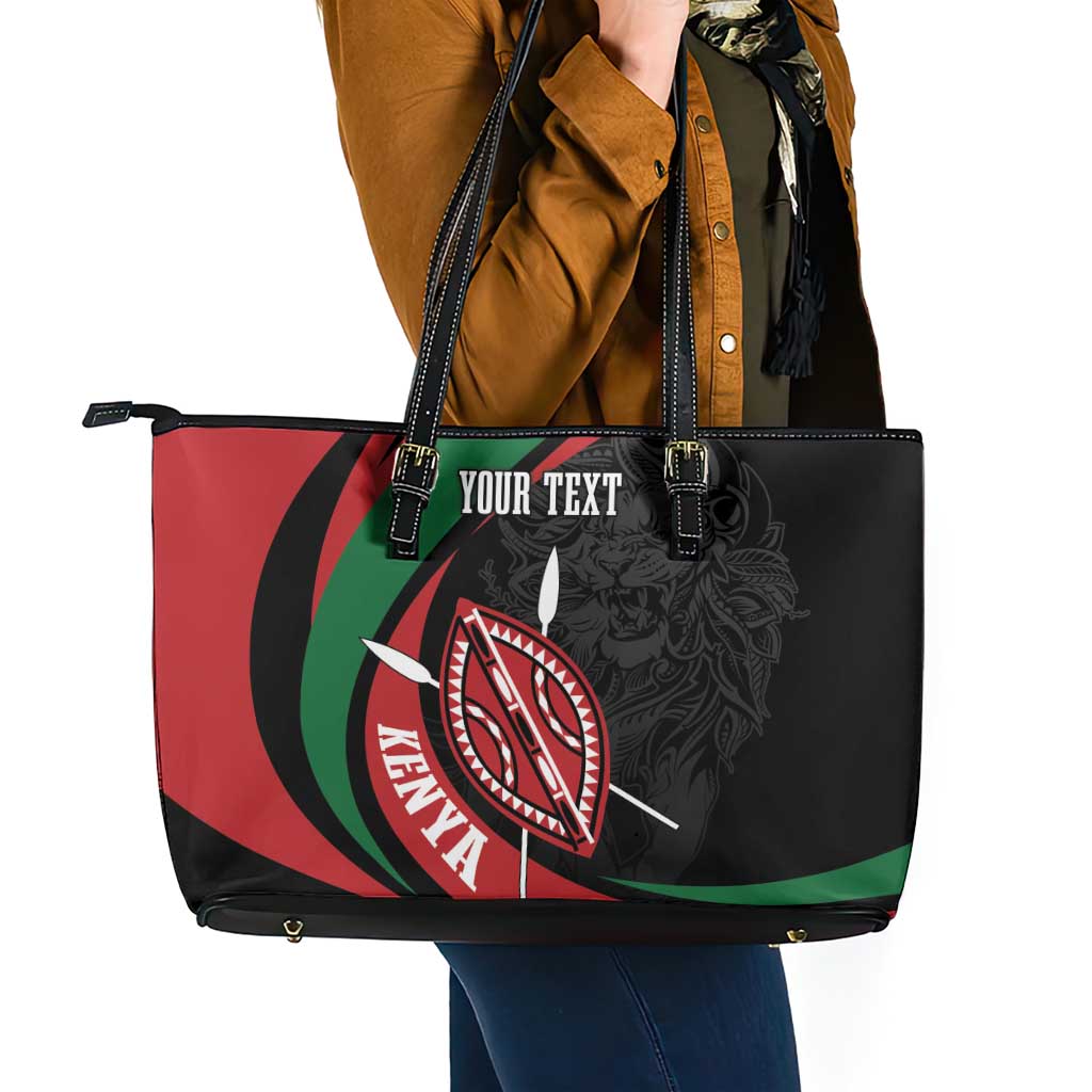 Kenya Mashujaa Day Personalized Leather Tote Bag Lion Warrior with Masai Shield LT7