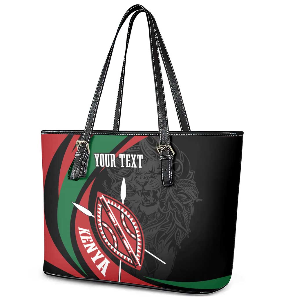 Kenya Mashujaa Day Personalized Leather Tote Bag Lion Warrior with Masai Shield LT7