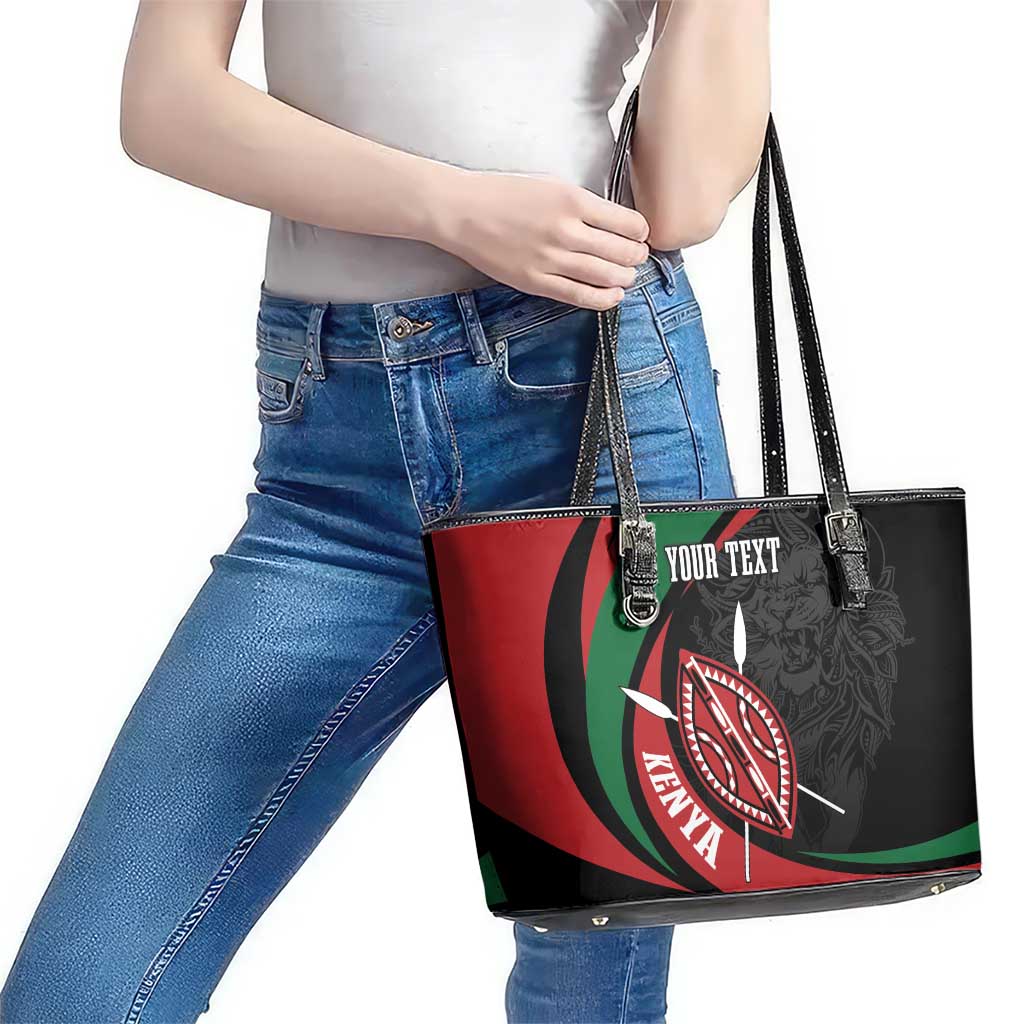 Kenya Mashujaa Day Personalized Leather Tote Bag Lion Warrior with Masai Shield LT7