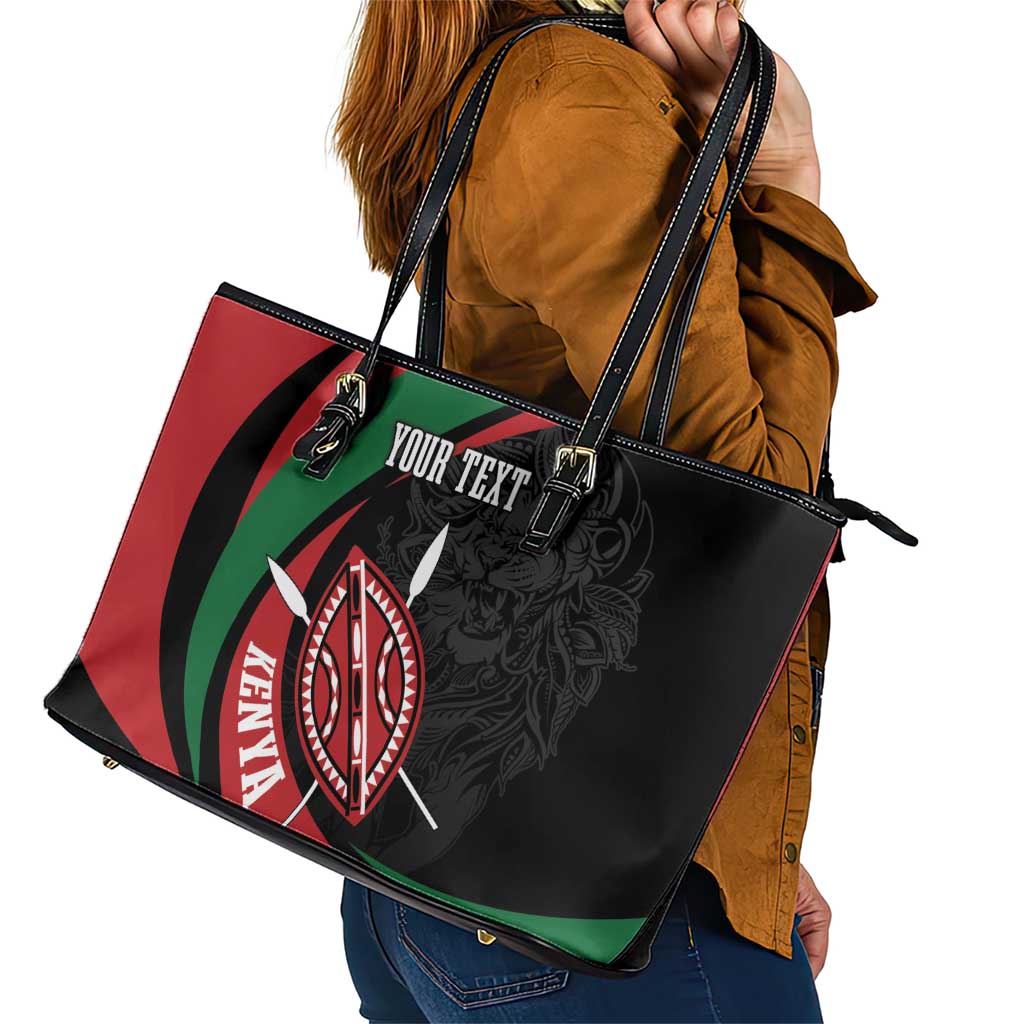 Kenya Mashujaa Day Personalized Leather Tote Bag Lion Warrior with Masai Shield LT7