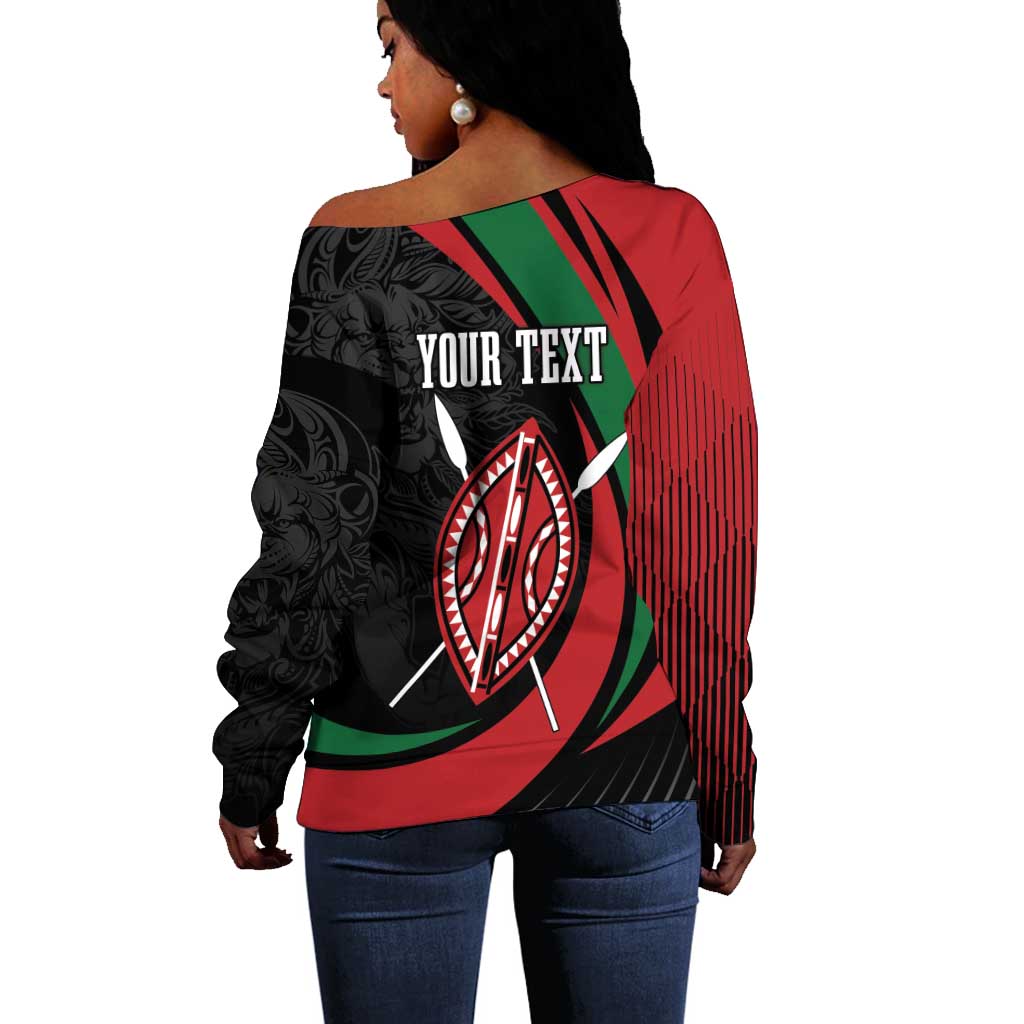 Kenya Personalized Off Shoulder Sweater Mashujaa Day Lion Warrior LT7