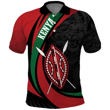 Kenya Mashujaa Day Personalized Polo Shirt Lion Warrior with Masai Shield LT7
