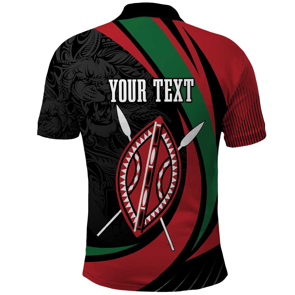 Kenya Mashujaa Day Personalized Polo Shirt Lion Warrior with Masai Shield LT7