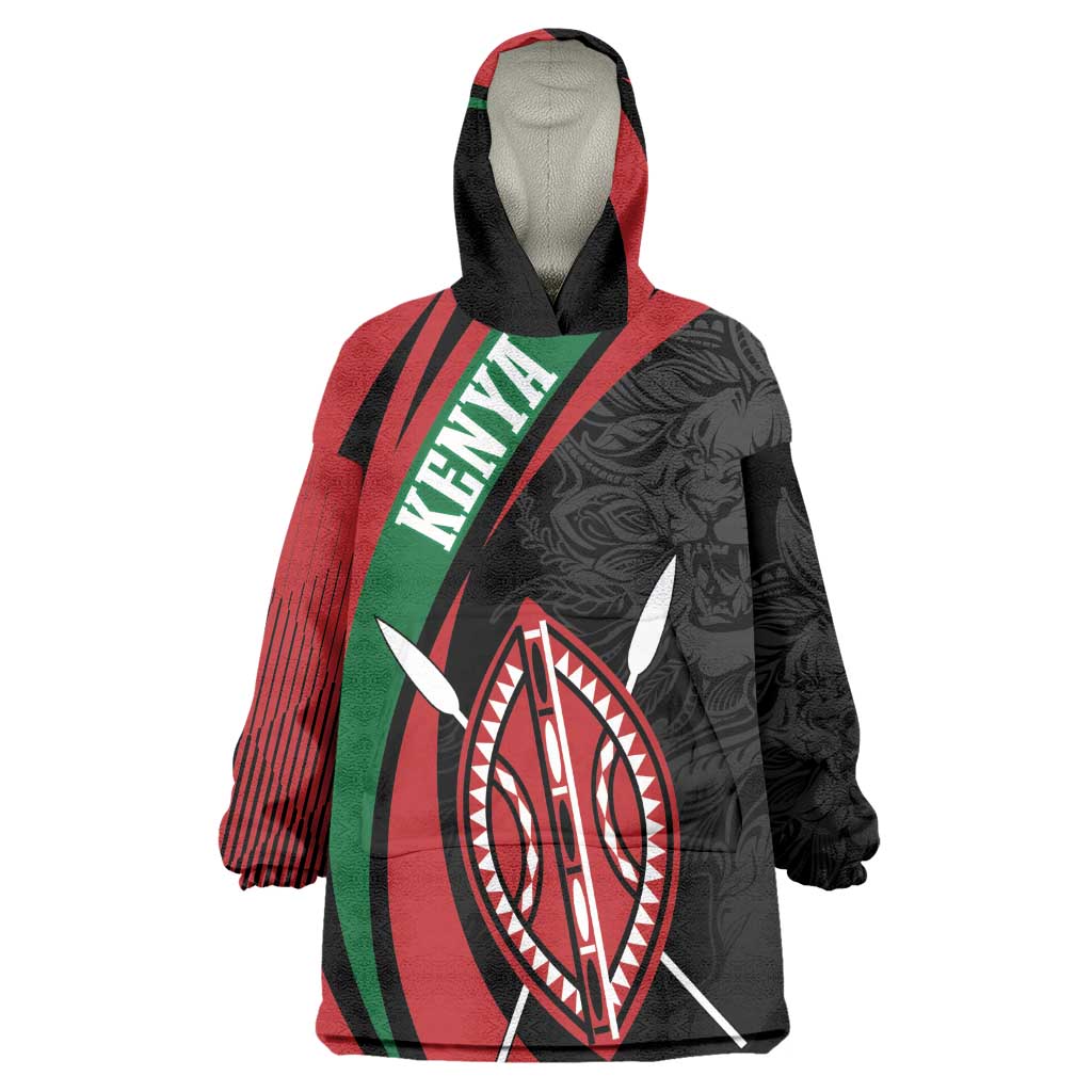 Kenya Personalized Wearable Blanket Hoodie Mashujaa Day Lion Warrior LT7