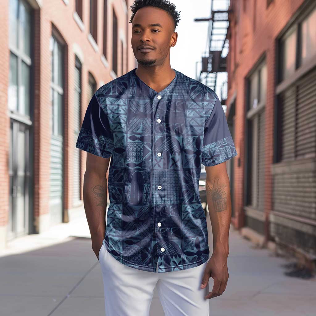 Yoruba Adire Eleko Patterns Baseball Jersey Indigo Vintage LT7
