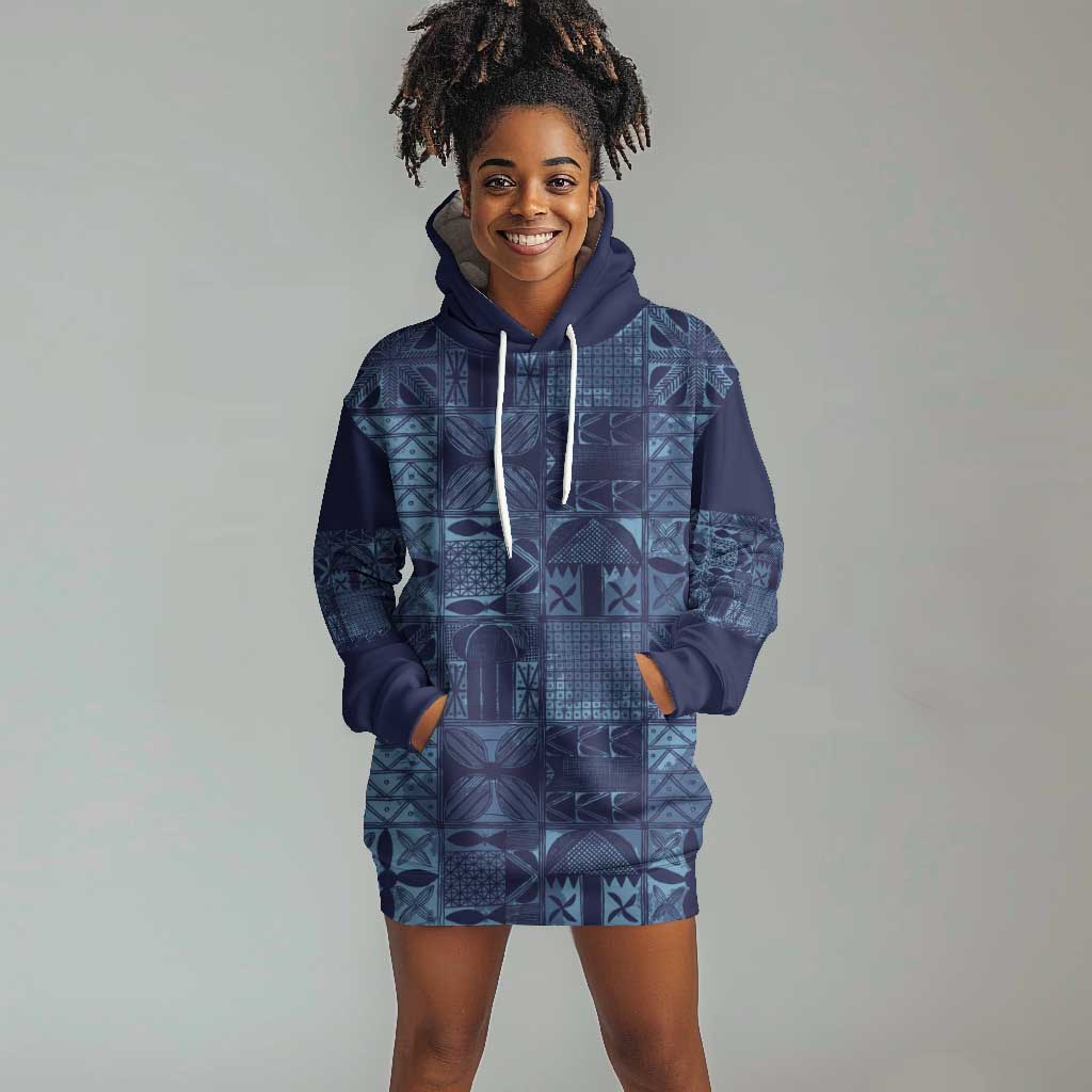 Yoruba Adire Eleko Patterns Hoodie Dress Indigo Vintage LT7