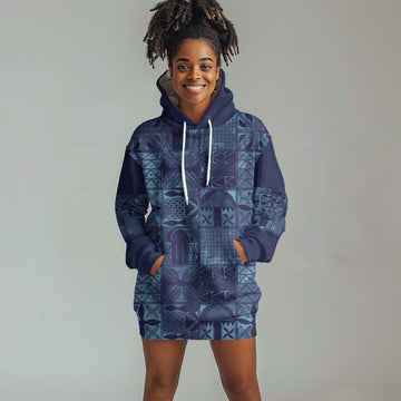 Yoruba Adire Eleko Patterns Hoodie Dress Indigo Vintage LT7