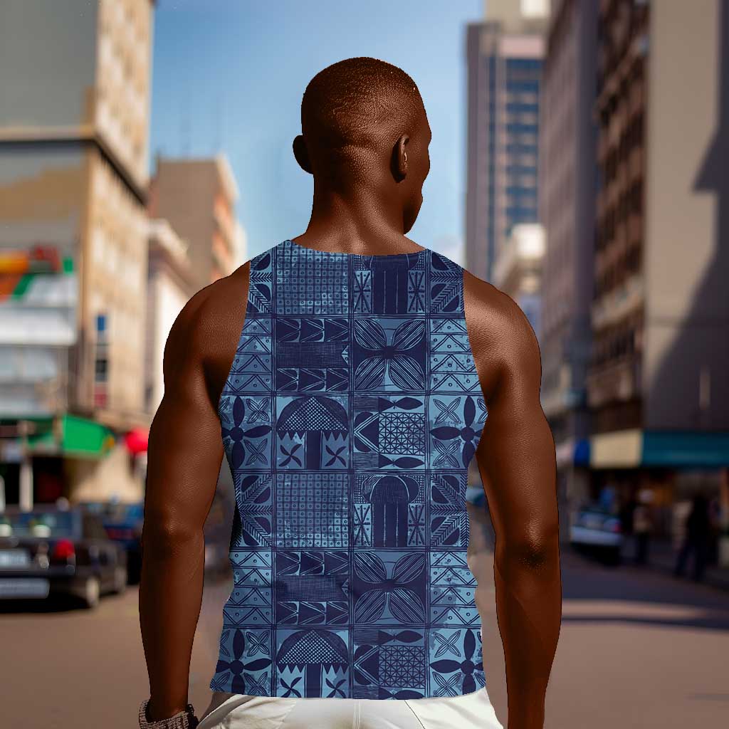 Yoruba Adire Eleko Patterns Men Tank Top Indigo Vintage LT7