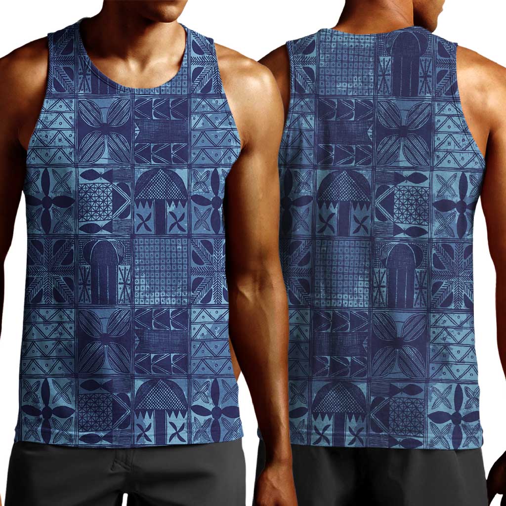 Yoruba Adire Eleko Patterns Men Tank Top Indigo Vintage LT7