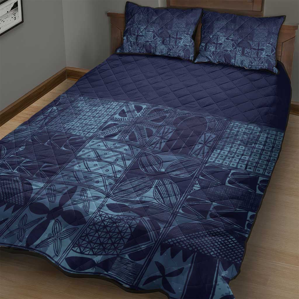 Yoruba Adire Eleko Patterns Quilt Bed Set Indigo Vintage LT7